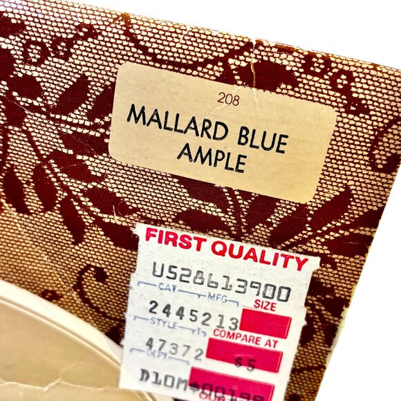 Evan-Picone Vintage Pantyhose MALLARD BLUE + VANILLA Lace Control size AMPLE - Picture 4 of 12